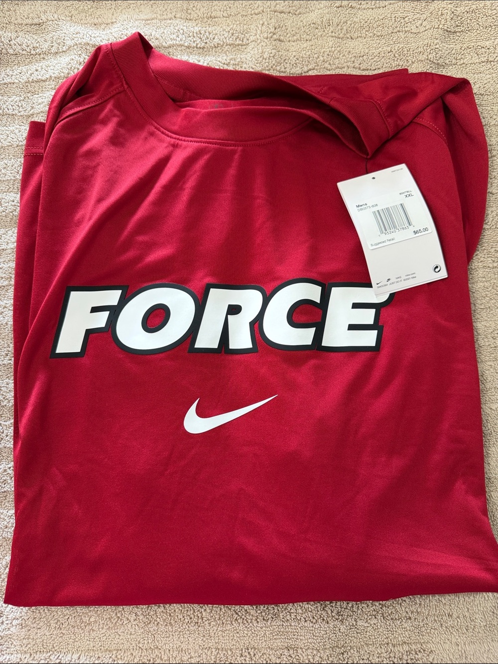 Nike Red FORCE Long Sleeve Graphic T-Shirt with White Swoosh